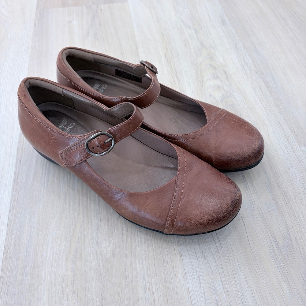 Dansko Fawna Brown Leather Mary Jane Flats Buckle Comfort Shoes Womens 39 8.5/9